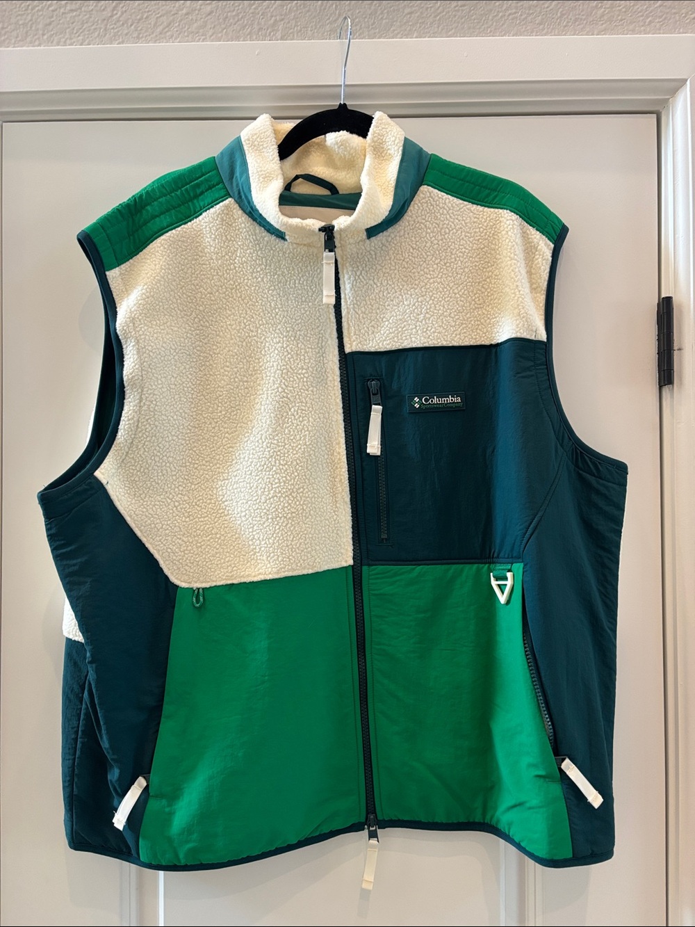 Columbia X Kith Green, Teal & Cream Colorblock Sherpa Vest